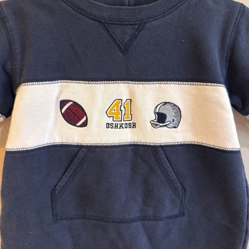 Vintage OshKosh Bgosh Baby Boys Navy Football Fleece Romper One Piece 18 Months